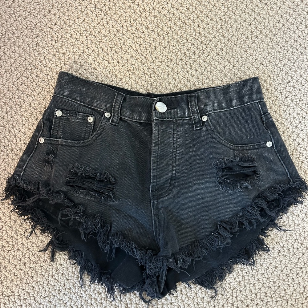 Superdown Black Distressed Jean Shorts